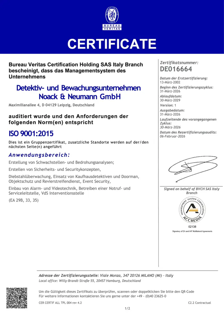 Qualitätsmanagement Zertifikat Blatt 2 – Noack & Neumann